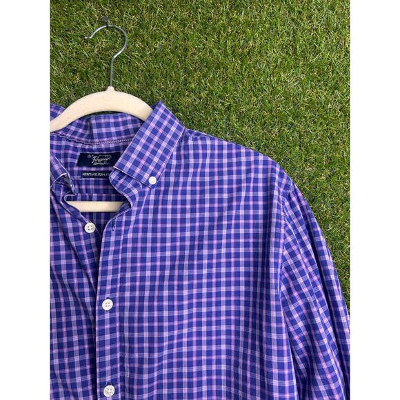 Penguin Heritage Slim Fit Purple Plaid Button Down Shirt‎ Size 16.5/32-33 - Picture 2 of 8